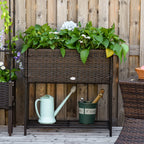 Raised Garden Bed, Wicker-Effect Planter with Shelf, Raised Garden Bed for Indoor and Outdoor Use, Grey (70cm x 30cm x 72cm) - Borge' Group Limited