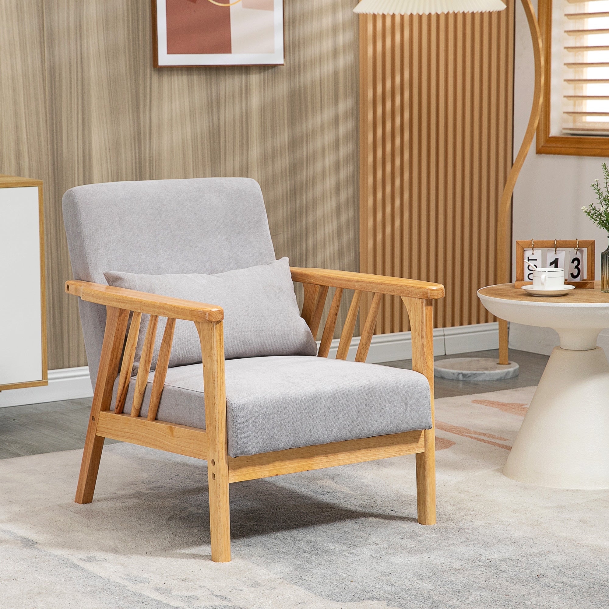 Modern armchair with velvety coating and wooden structure, 68x75x78cm, Grey - Borgè