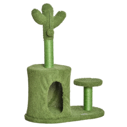 Cat Tree for cats with Scratch Pole up to 4.5kg in the shape of cactus with balls and Bed, 60x35x78cm - green - Borgè