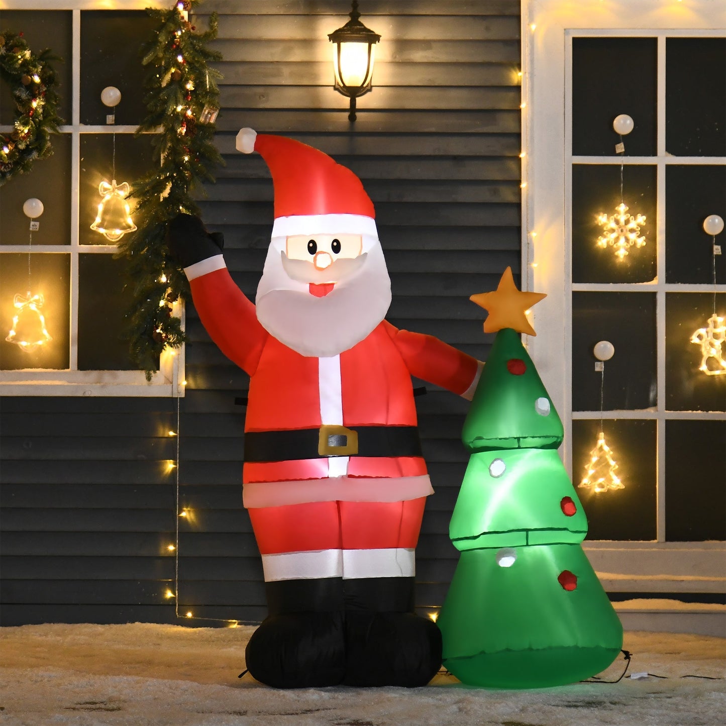 Santa Claus inflatable with 150cm tree with LED lights - red - Borgè