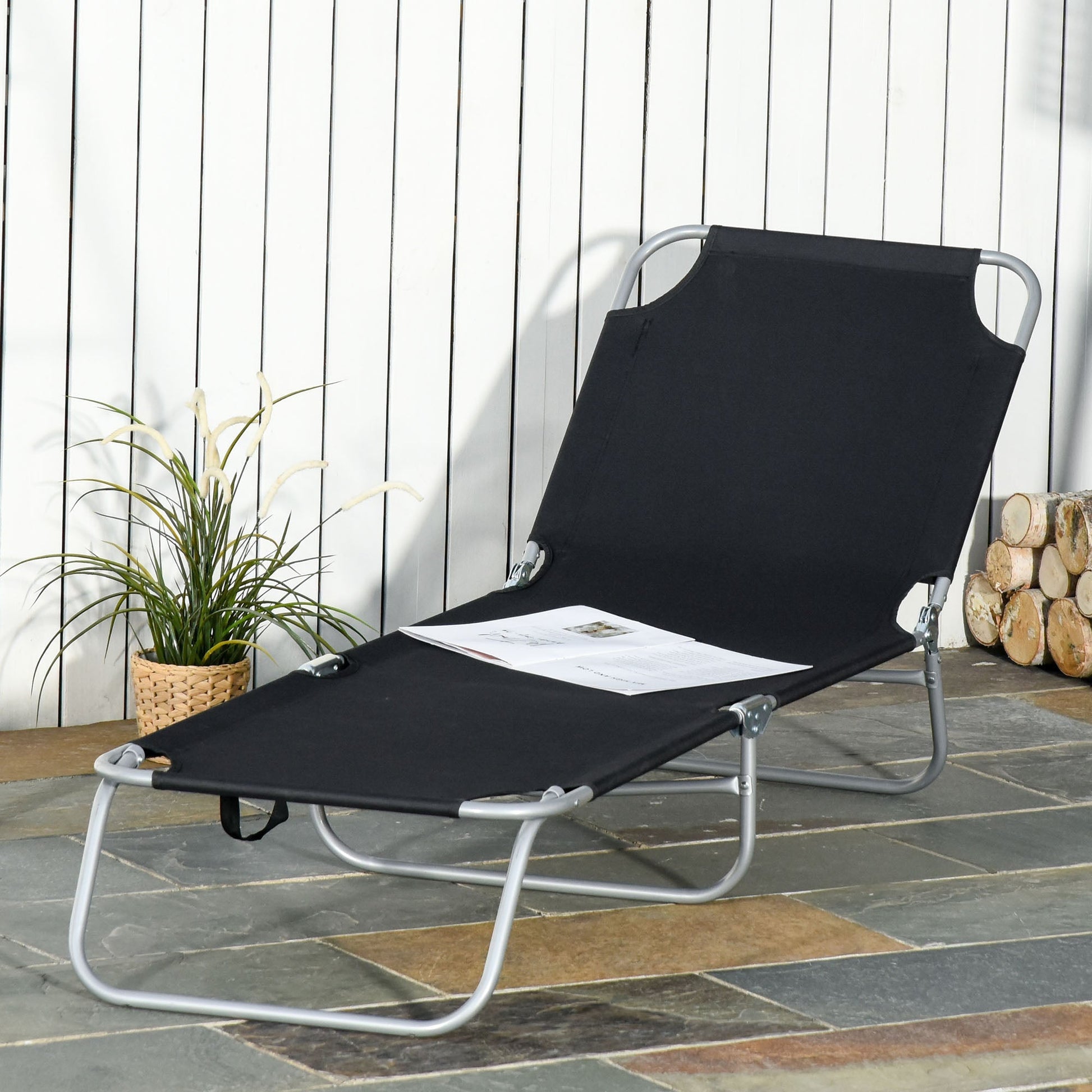 OUTSUNY Draio from a folding Garden in Metal and Oxford fabric, breathable sun bed 187l x 55p x 24acm black - Borgè