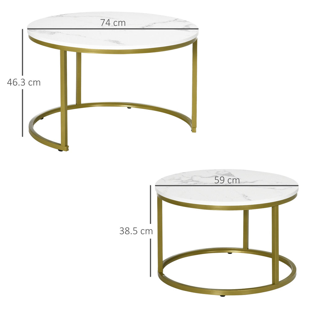 THE STAR | White and Gold Set 2 Round Coffee Tables | Ø74x46.3 cm and Ø59x38.5 cm - Borgè