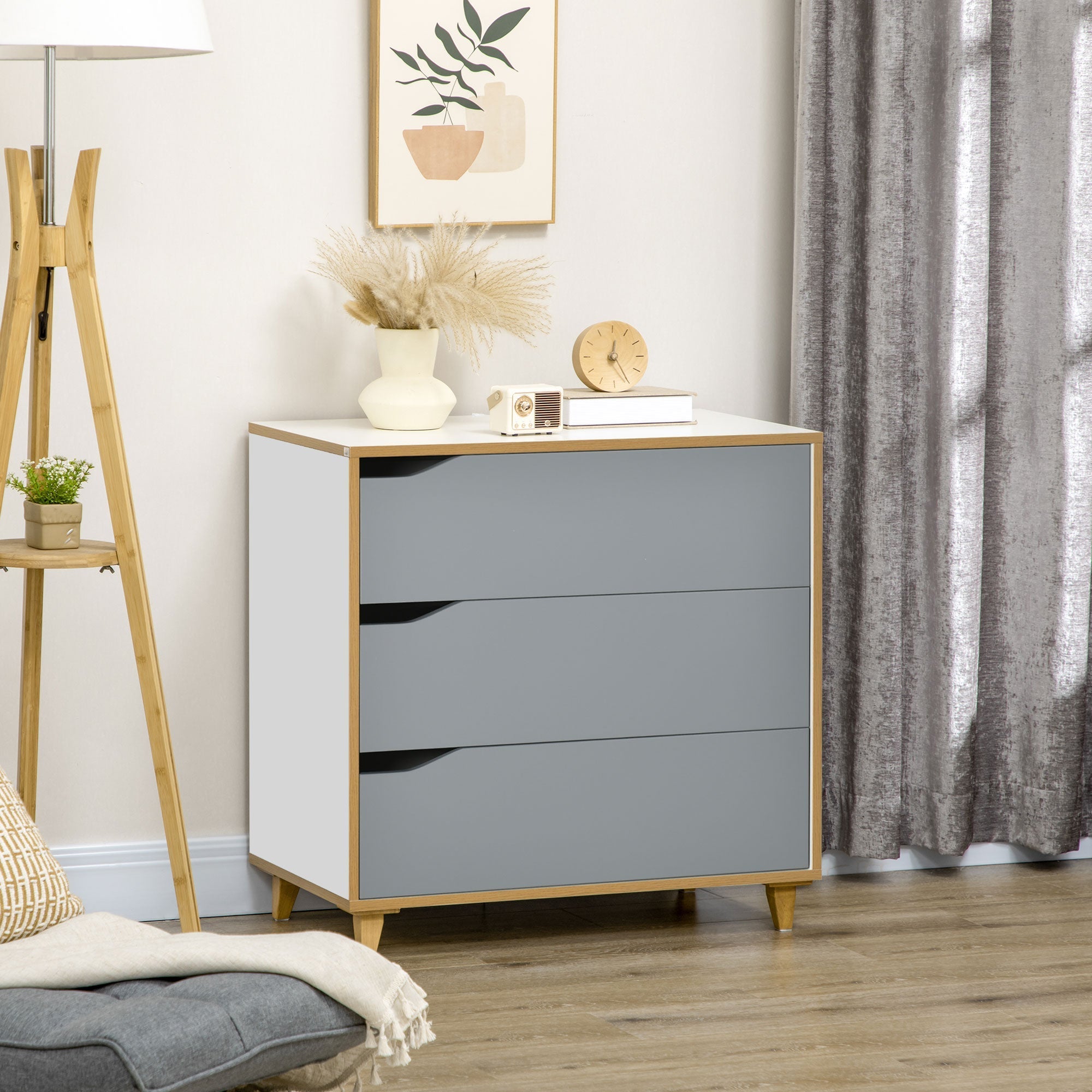 chest of drawers 3 drawers in chipboard and MDF for bedroom and living room, 75x42x75 cm, Grey white and brown - Borgè