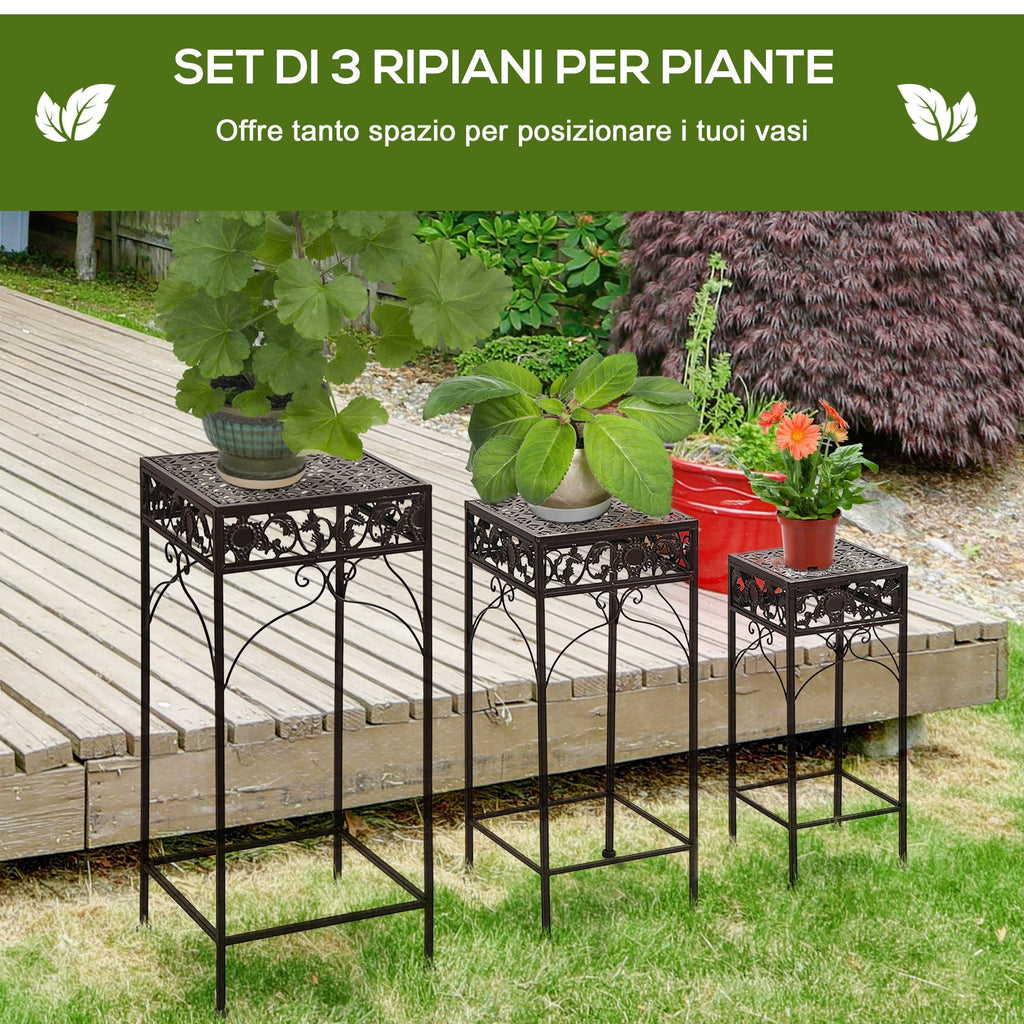 Set of 3 pieces stools support for classic iron plants, brown - Borge' Group Limited