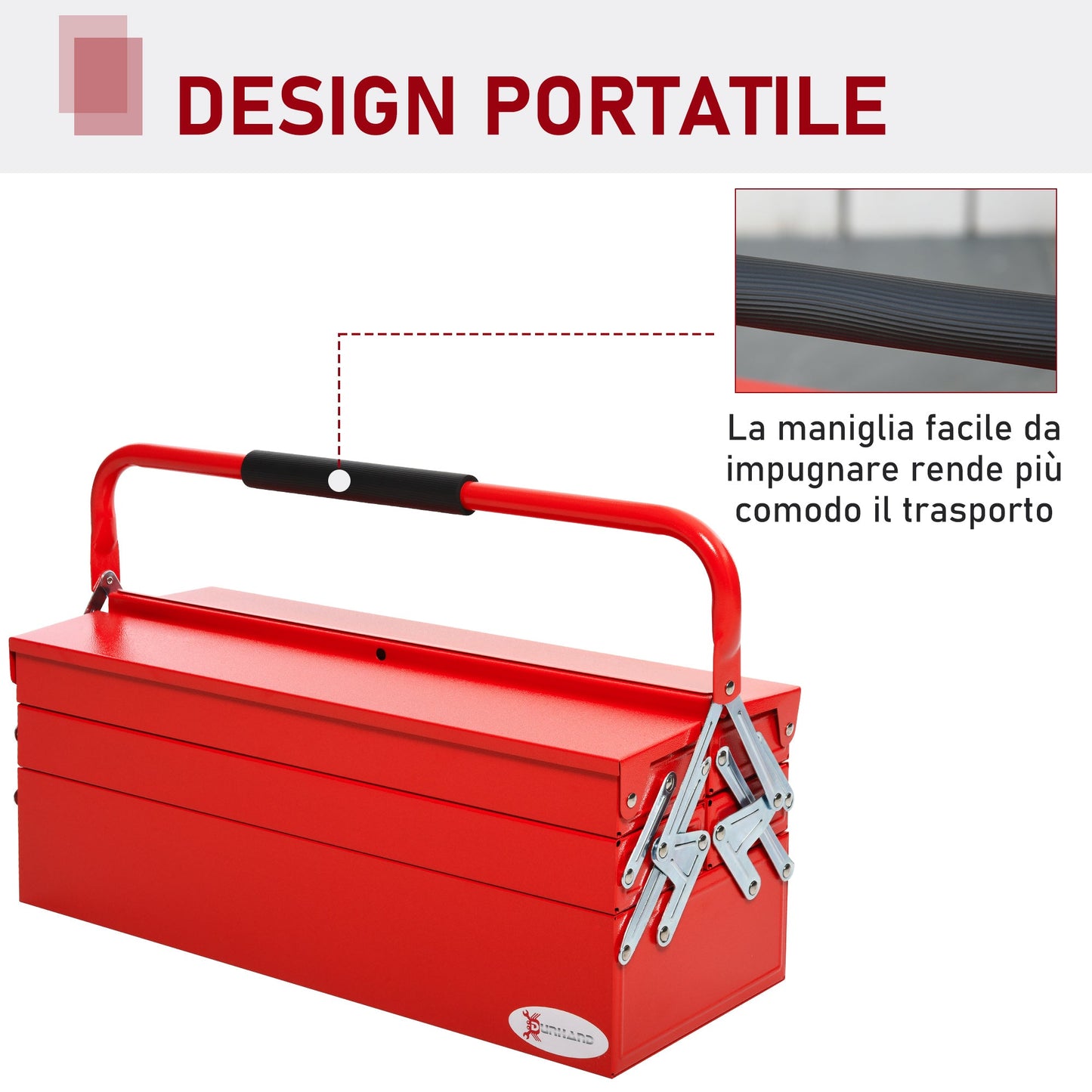 Durhand Case holder holder in folding steel with 5 trays, 51x21x41cm, red - Borgè