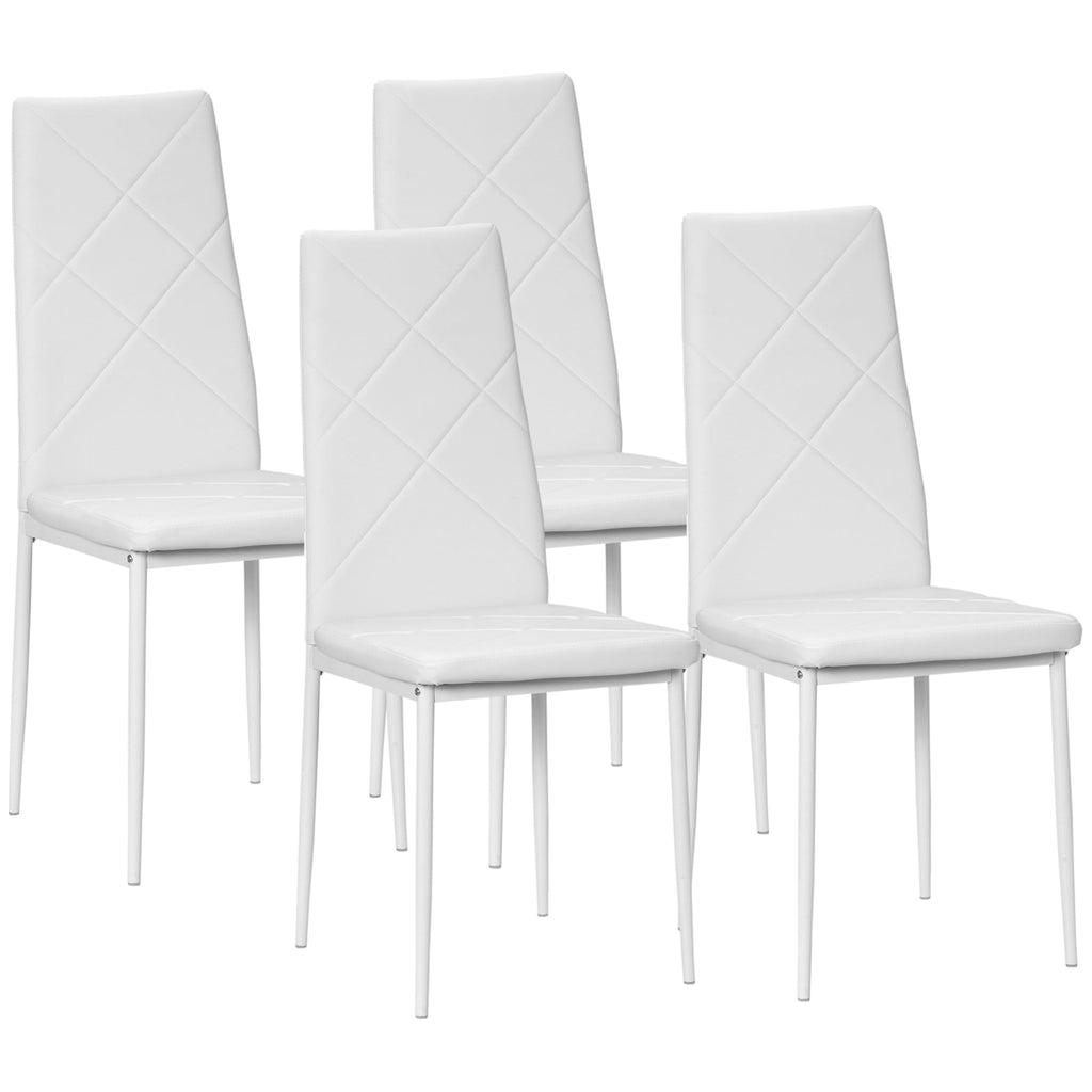 Homcom set of 4 dining chairs with high backrest in fake skin and steel, 41x50x97cm, white - Borgè