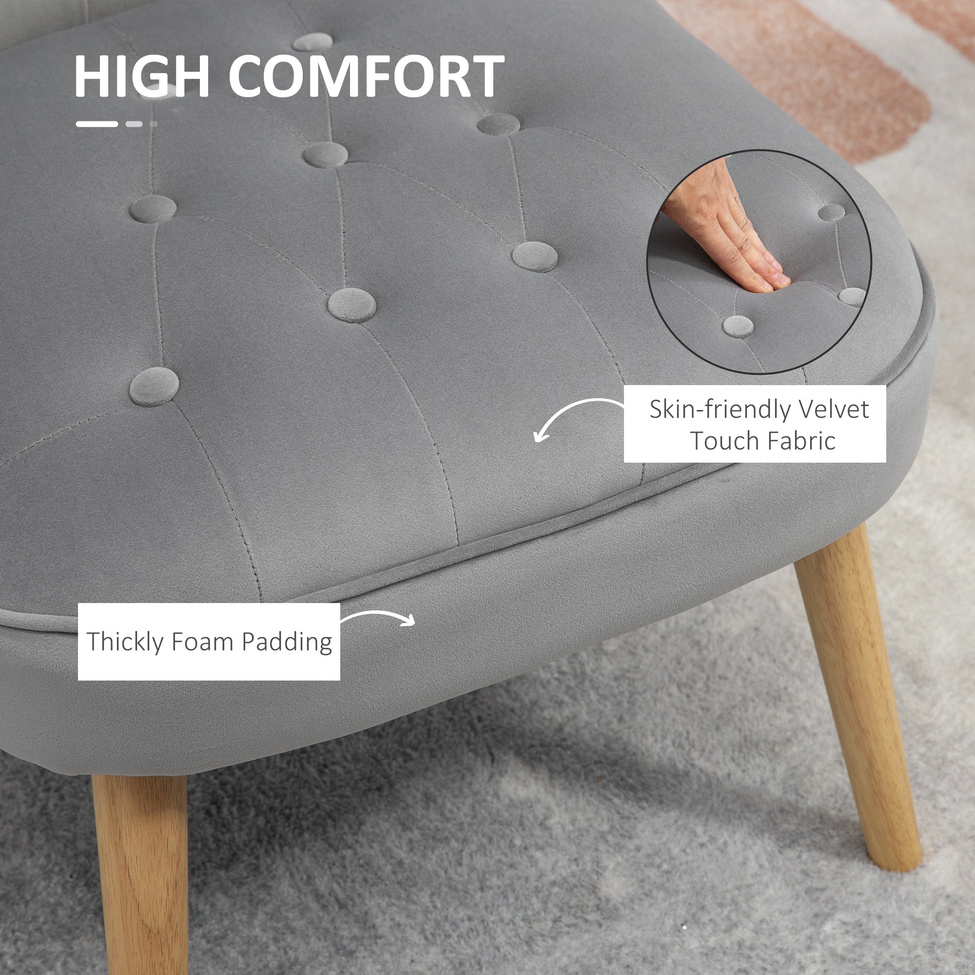 Modern chair for living room and dining room with padded seat and velvety fabric, 60x66x79 cm, Grey - Borgè