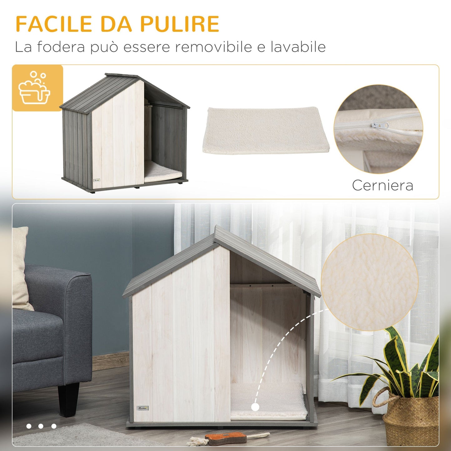 PAWHUT COCCIA FOR DOGS IN THE ENOUGH Wooden house, small and medium -sized dogs Max. 15kg, with pillow included, Grey and white - Borgè