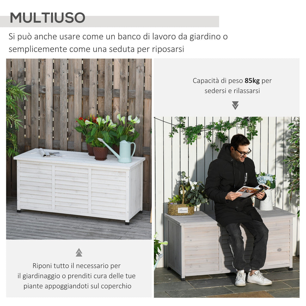 Fir Wood Storage Bench, Outdoor Chest with Non-Slip Feet 127x56x60cm, White - Borge' Group Limited