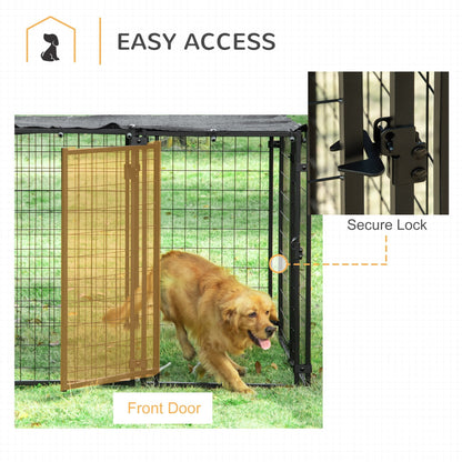 PAWHUT Fence for Folding Dogs With Cover, 8 Panels with Bloccable Door, 141x141x113cm, Black - Borgè