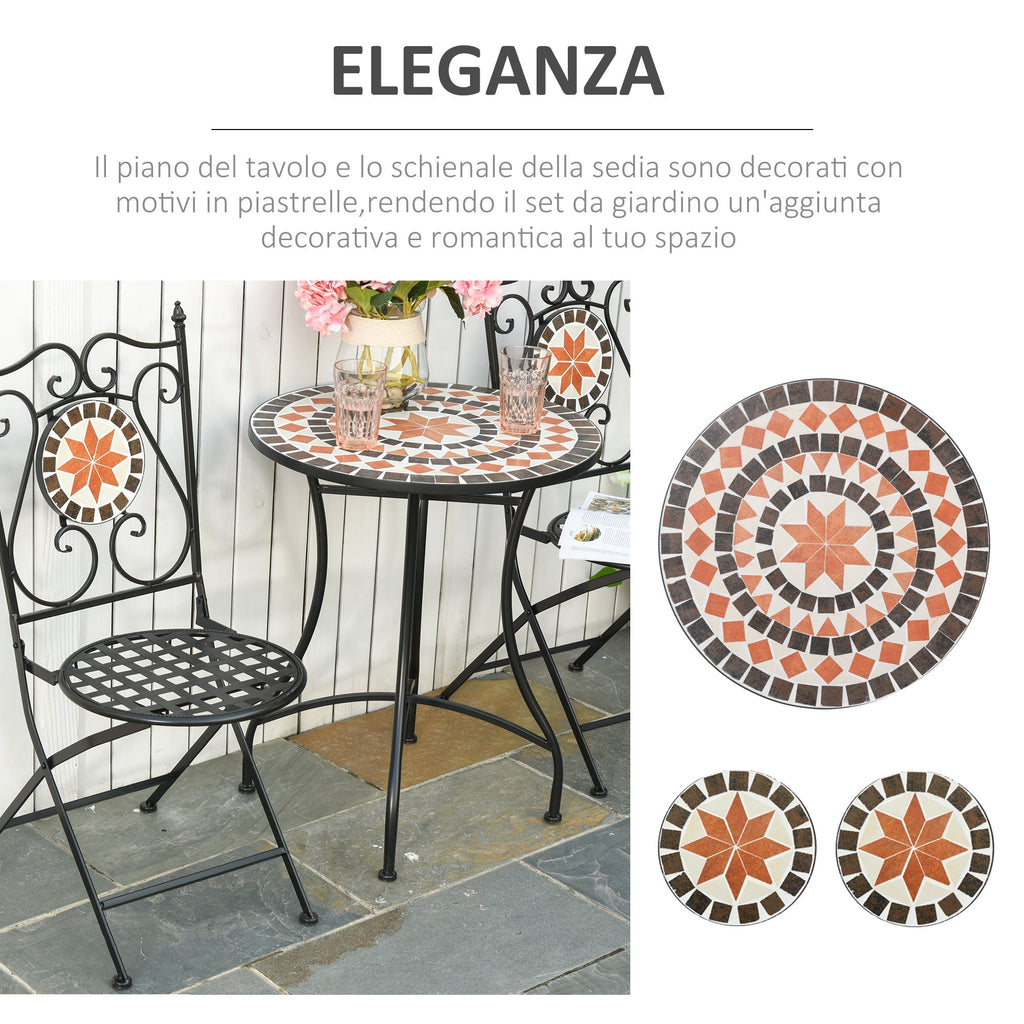 3-Piece Garden Furniture Set with 2 Folding Chairs and 1 Coffee Table, Metal and Ceramic - Borge' Group Limited