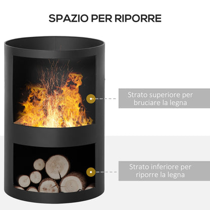 VULCANO | Outdoor Black Firepit / Brazier with Wood Storage - Borgè