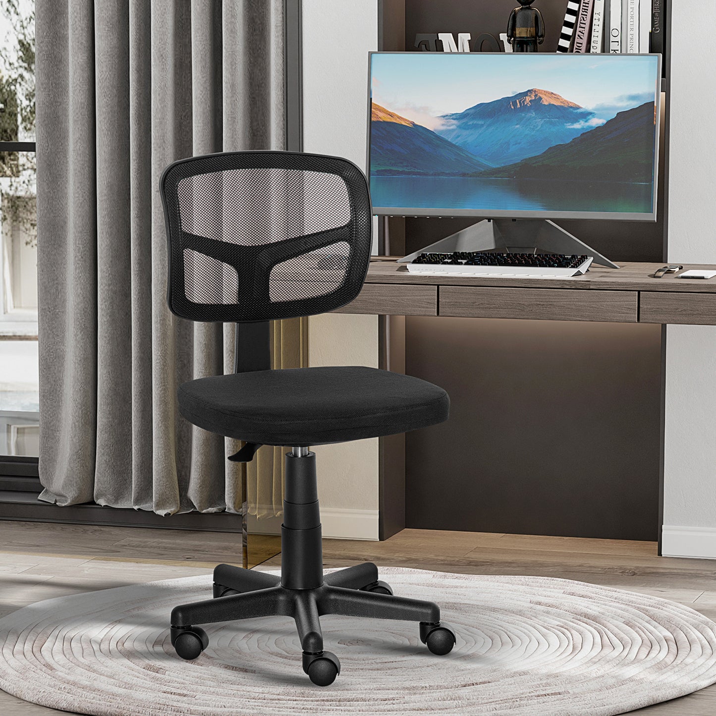 Ergonomic office chair on the net without armrests and height, black - Borgè