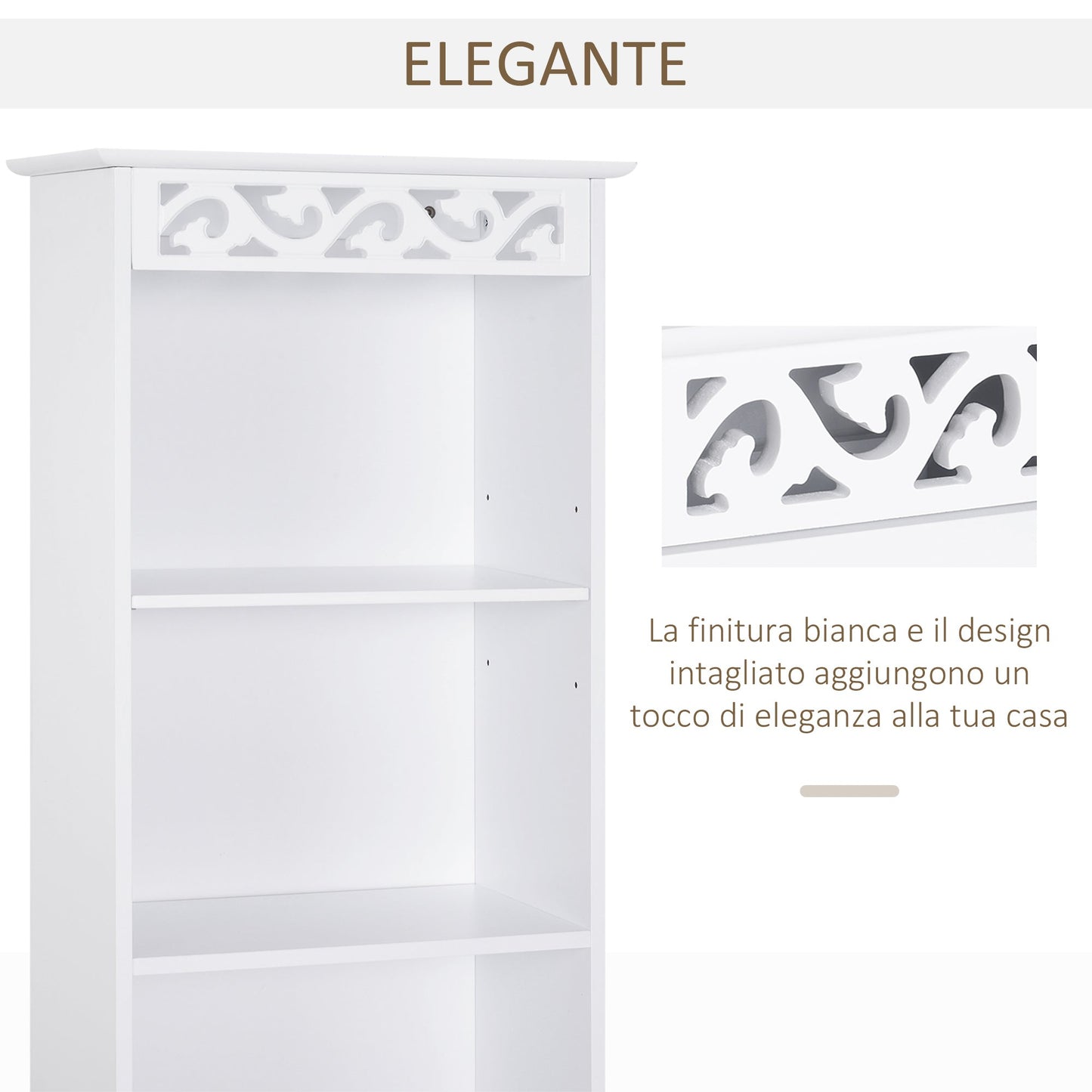 column cabinet for wooden bathroom with white floral carving decoration 40 x 23 x 160 cm - Borgè