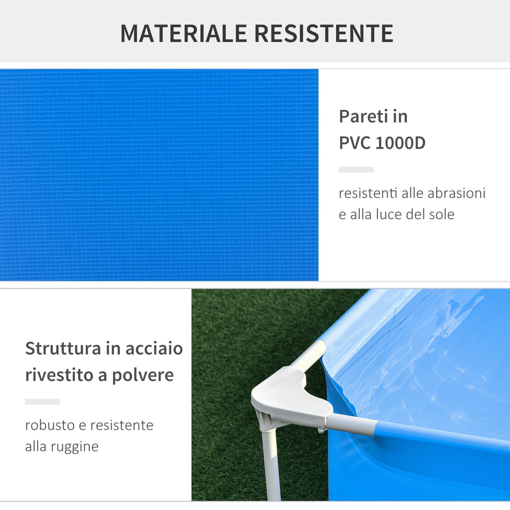 Freestanding Outdoor Pool, Rectangular Above Ground Pool with Filter and Valve in Steel and PVC, Blue, 252x152x65cm - Borge' Group Limited