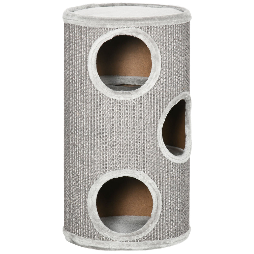 3-Tier Cat House with Sisal Scratching Post and Plush, Ø38x70cm, Light Grey - Borge' Group Limited