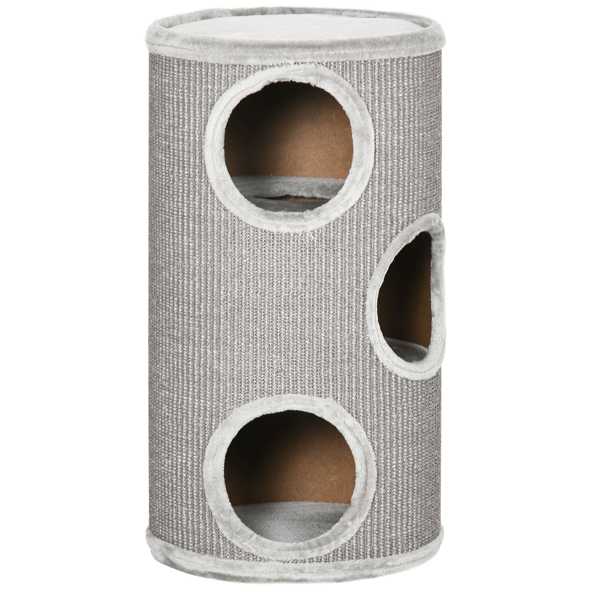 3-Tier Cat House with Sisal Scratching Post and Plush, Ø38x70cm, Light Grey - Borge' Group Limited
