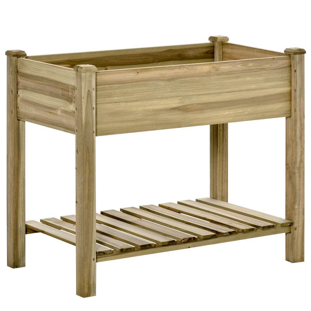 Raised Wooden Planter with Legs and Bottom Shelf for Garden and Balcony 91x51x76cm - Borge' Group Limited