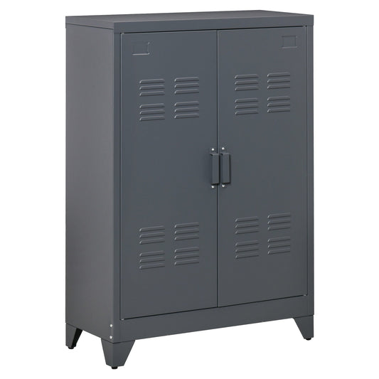 Multiuse cabinet 2 doors industrial style, metal locker for home and garage - Grey