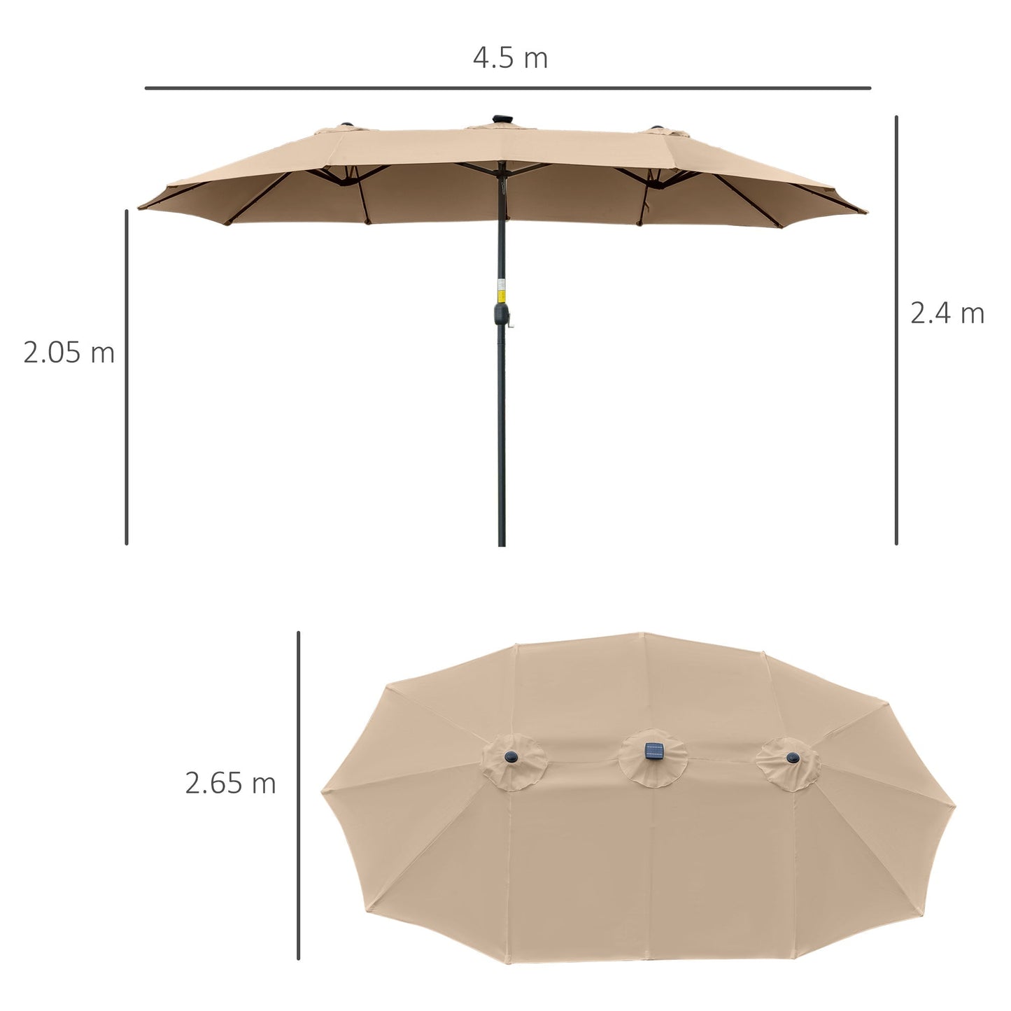 Double Garden Umbrella | 4.5m with 48 LED lights and Crank - Borgè