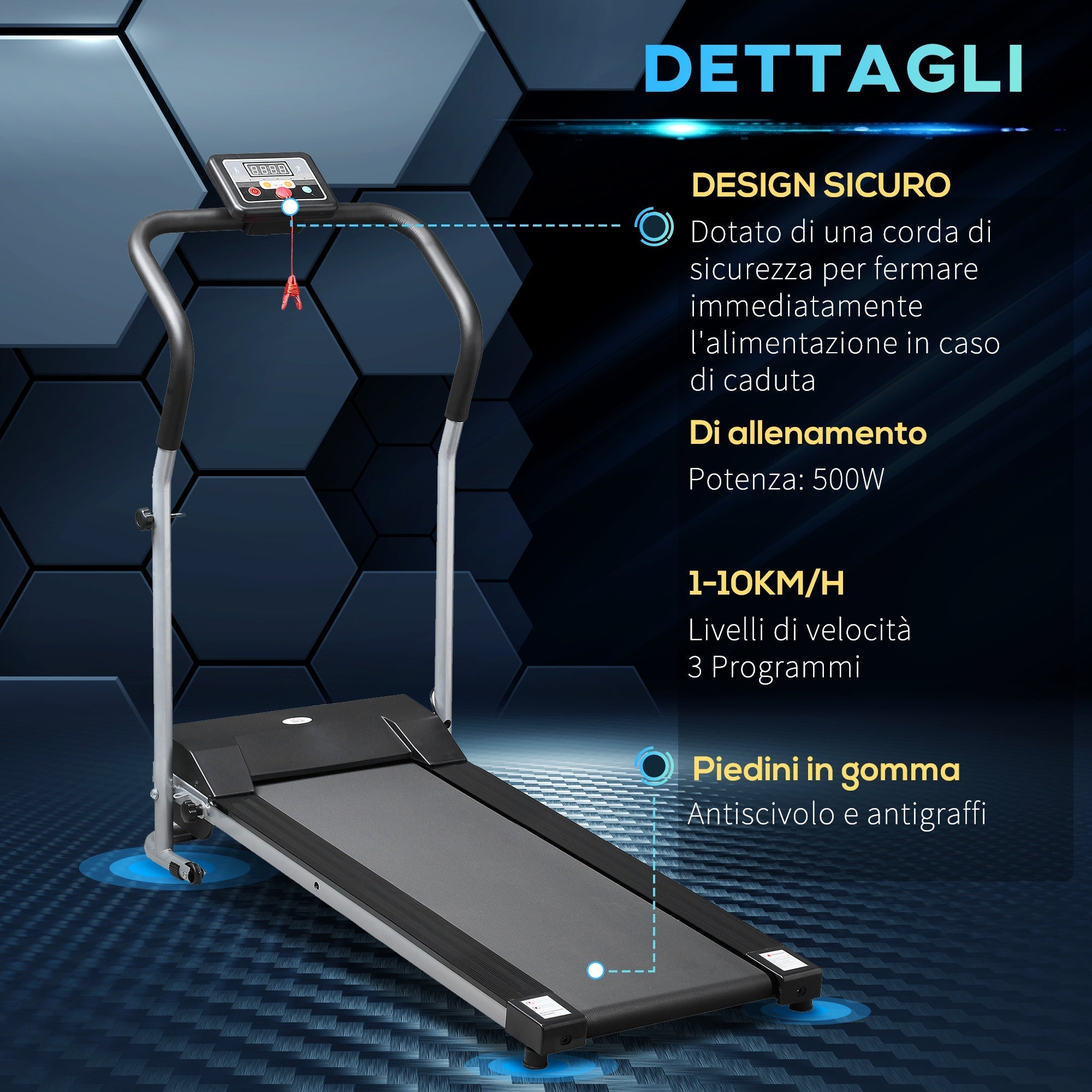 Electric Folding Treadmill with LCD Screen and 2 Wheels for Home or Office Training, 500W Motor, 10km/h Speed - Borgè