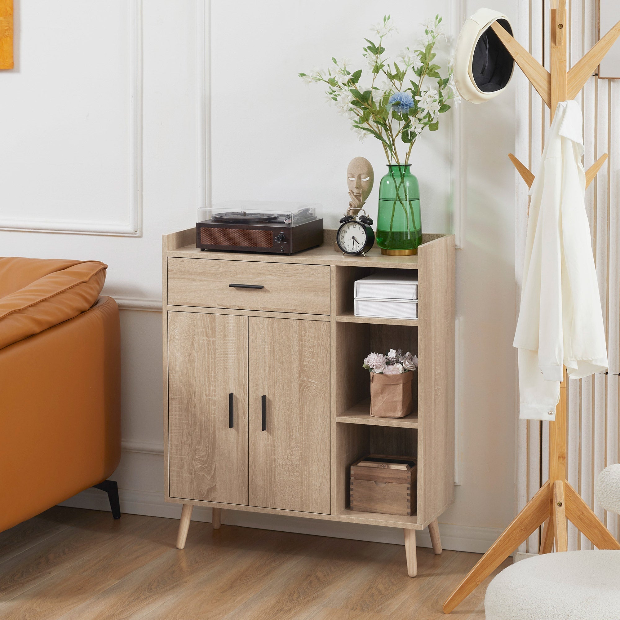 Multiuse Modern Credenza With Wooden locker and drawer 80x30x96.5cm - Borgè