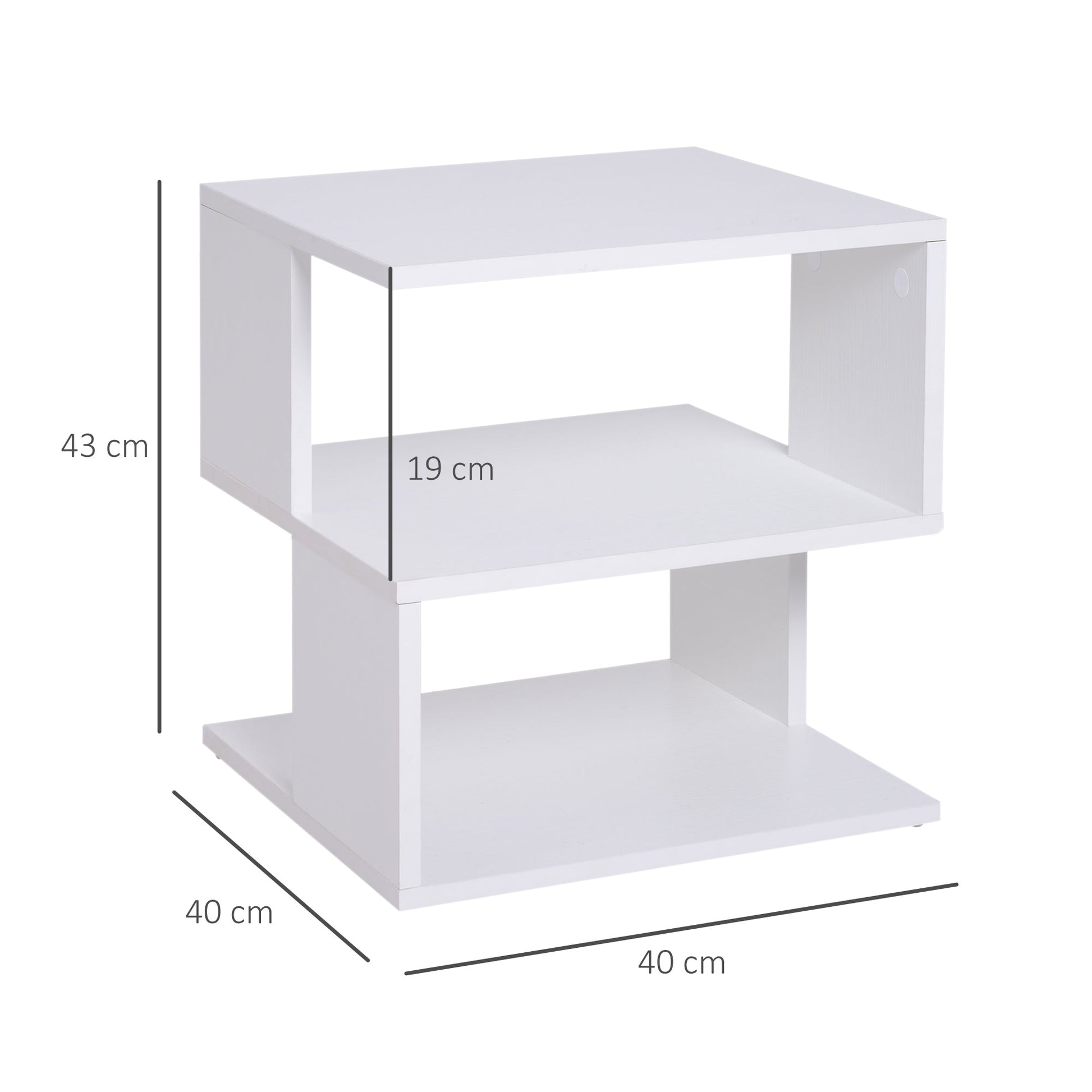 Tavolino Living Room Modern Design 2 Shelves Modern Design, White Wood, 40x40x43cm - Borgè