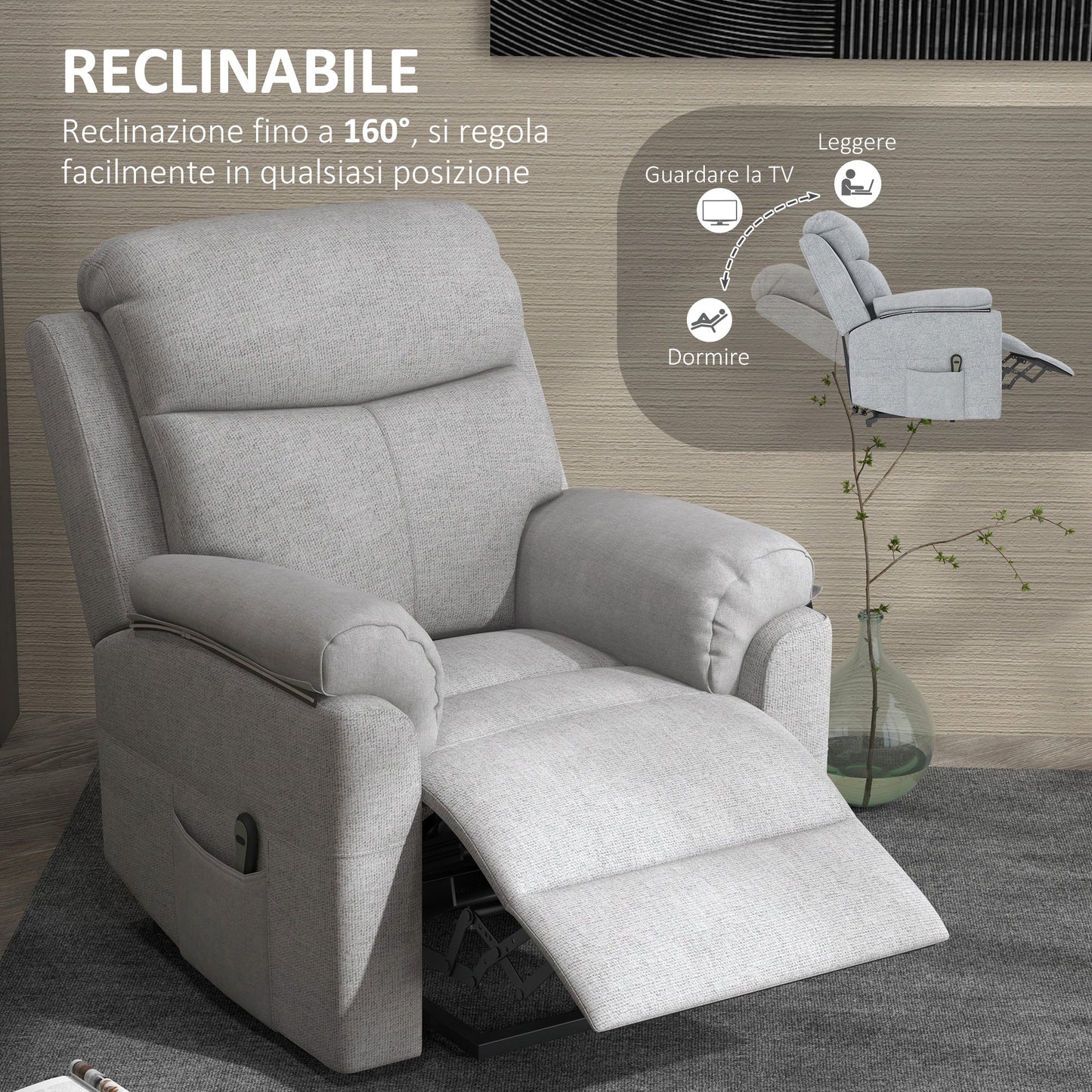 Grey Reclinable Lifting Armchair with footrests and massage points| 83x89x102 cm - Borgè