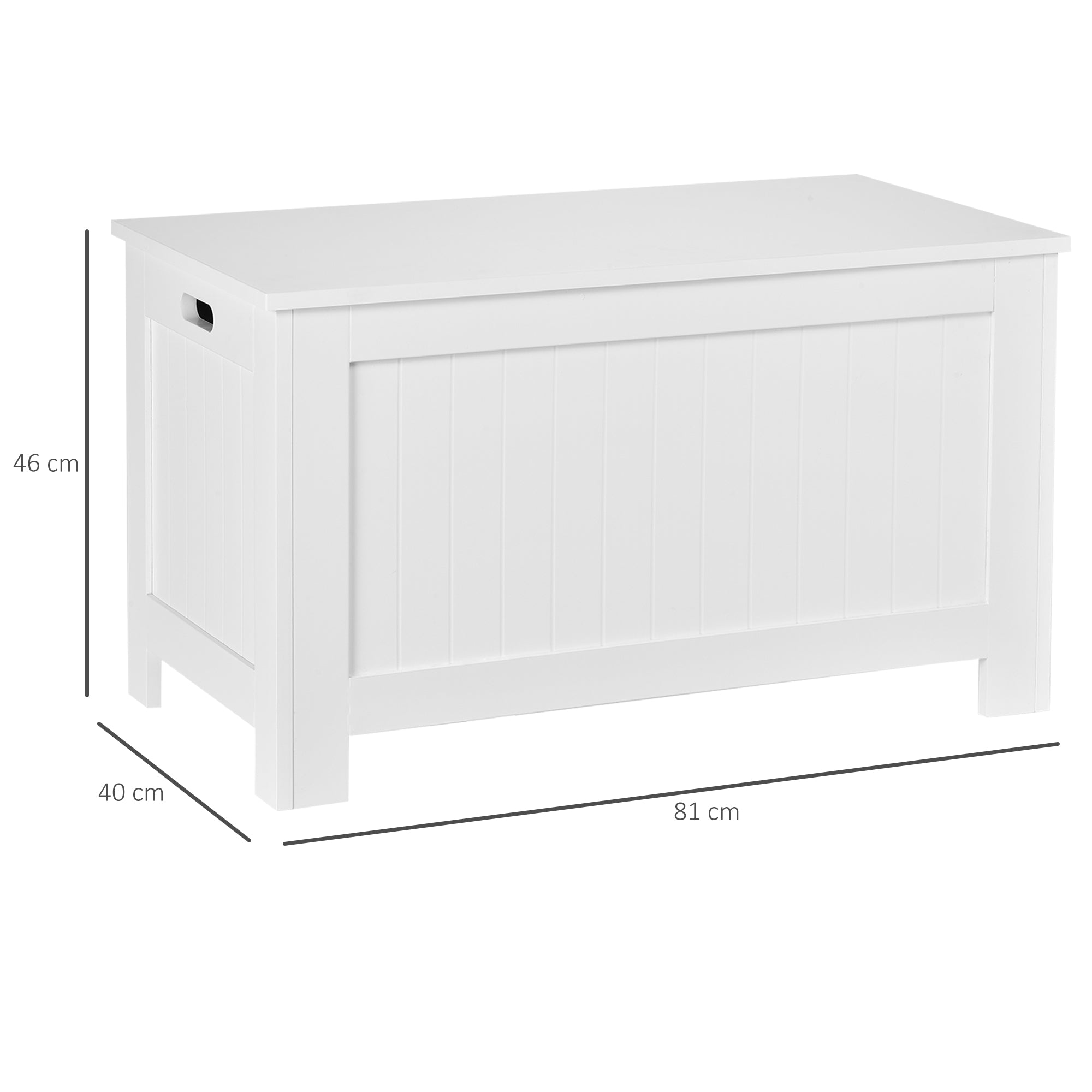 Bench Multipurpose Wooden Wooden Container MDF Opening with Safety Block, 81x40x46cm, White - Borgè