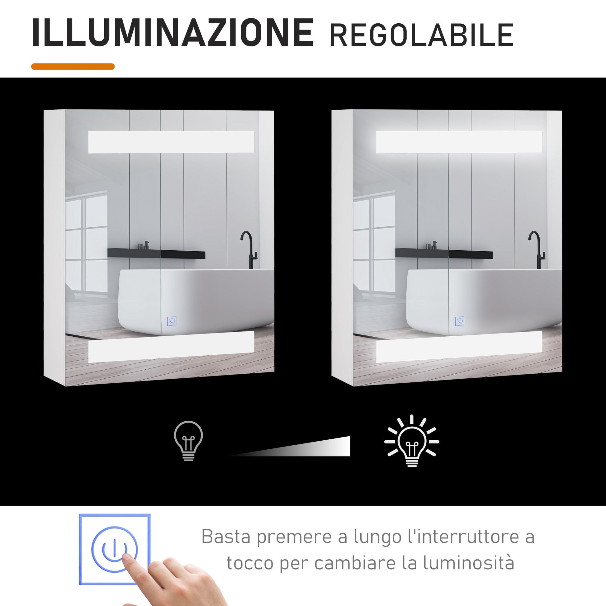 Bathroom wall cabinet with 1 door, mirror and LED lights | 2 internal shelves | White MDF (60 x 50 x 15cm) - Borgè