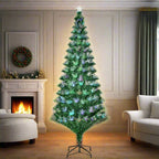 Christmas Tree with 230 LED Lights and Colourful Fiber Optic Lights, 180cm, 230 Fireproof PVC Branches and Metal Base - Borgè