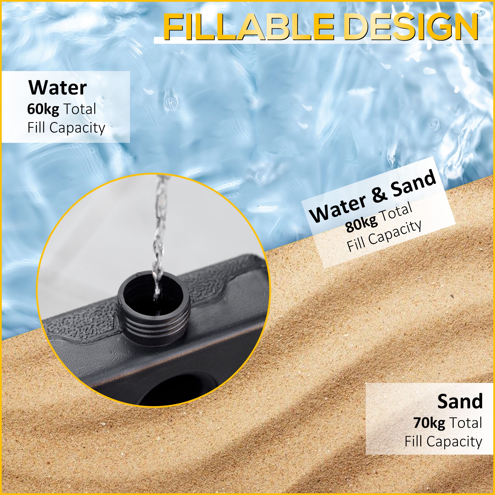 4 -piece umbrella base for umbrella filled with water or sand and connection hooks, black - Borgè