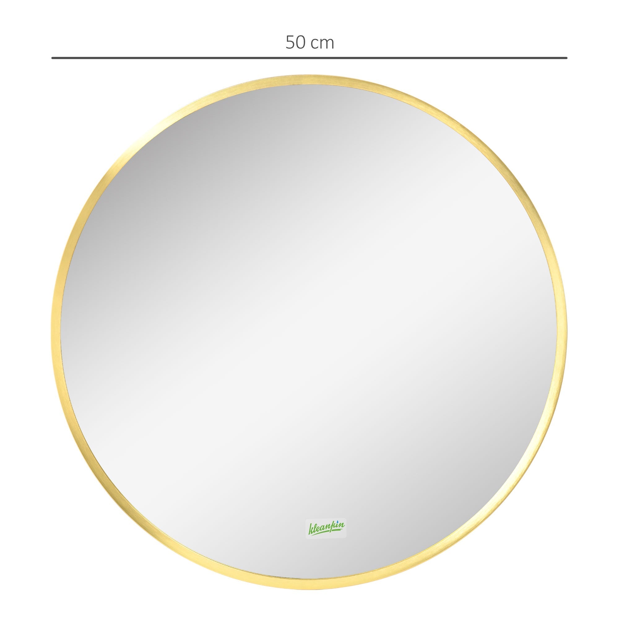Kleankin Round Bathroom Mirror with Aluminum League wall frame, Ã˜50x2cm, gold - Borgè