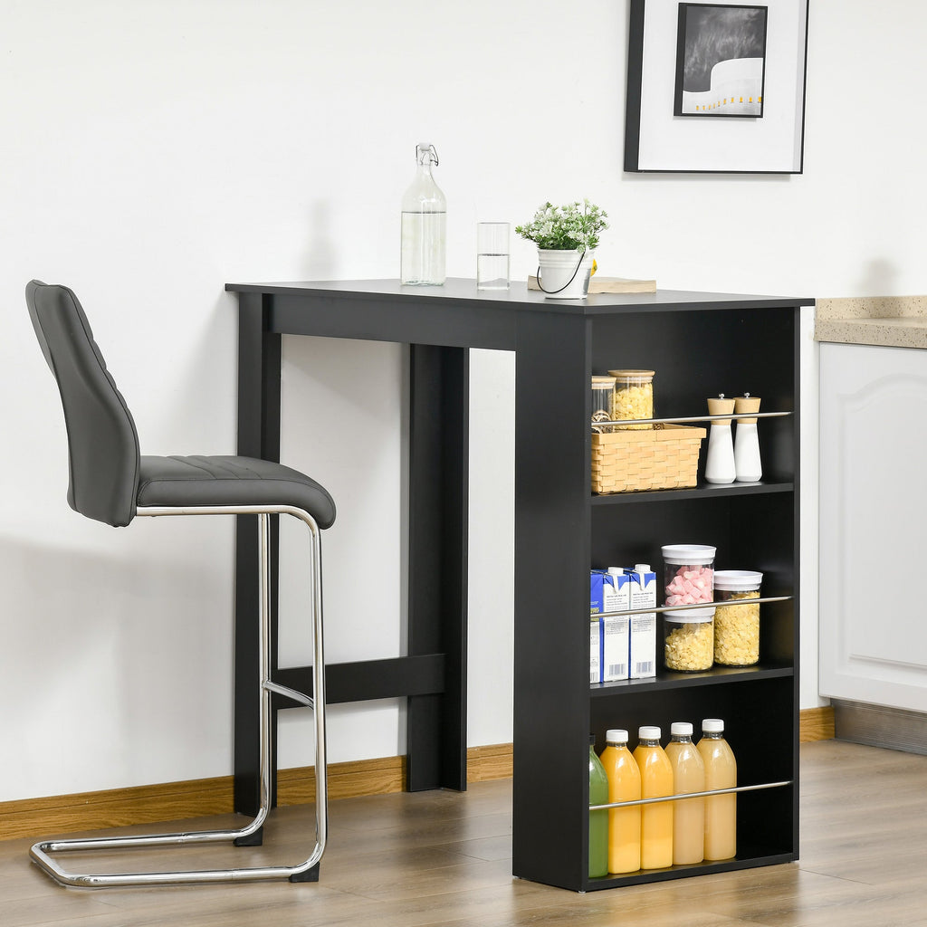 kitchen counter high table with 3 wooden shelves, 112x57x106cm, black - Borgè