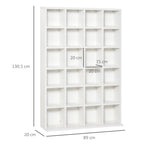 Mobile Wooden Library 24 compartments, white, 130.5x89x20cm - Borgè
