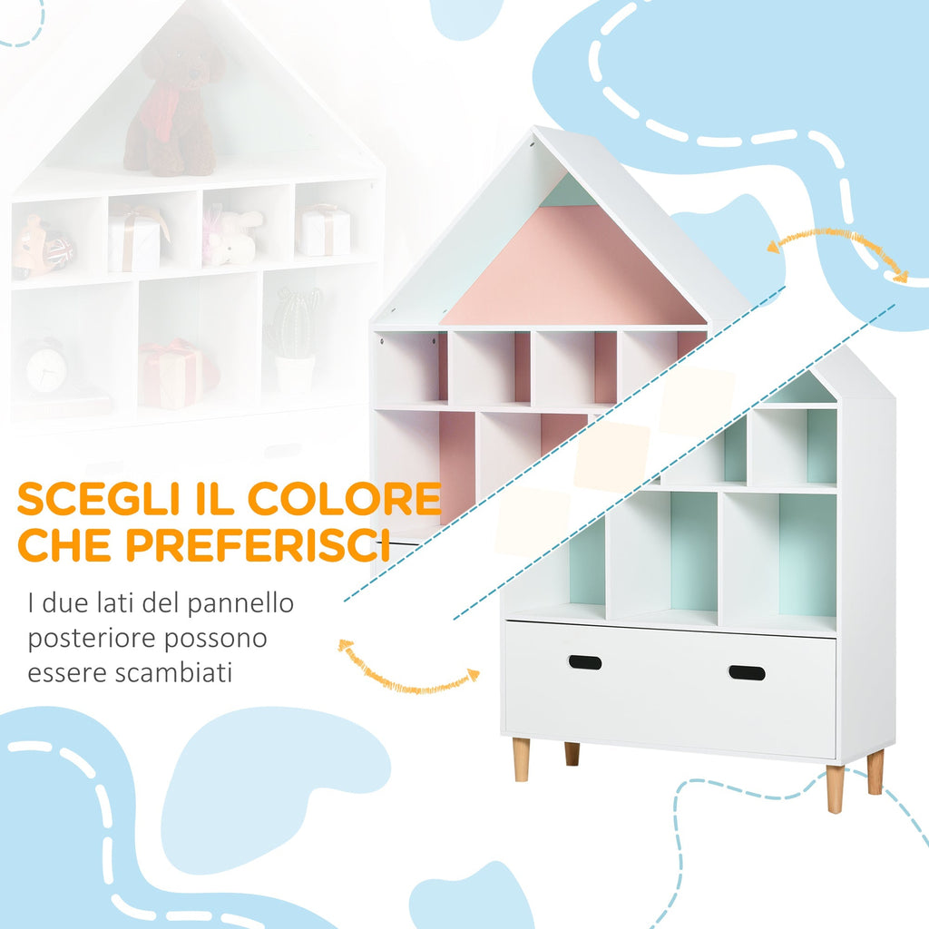 Bookcase Toy Storage Shelf for Children's and Teens' Bedroom with White Cube Shelves, Two Colors Changed, Blue and Pink 82x30x126cm - Borgè