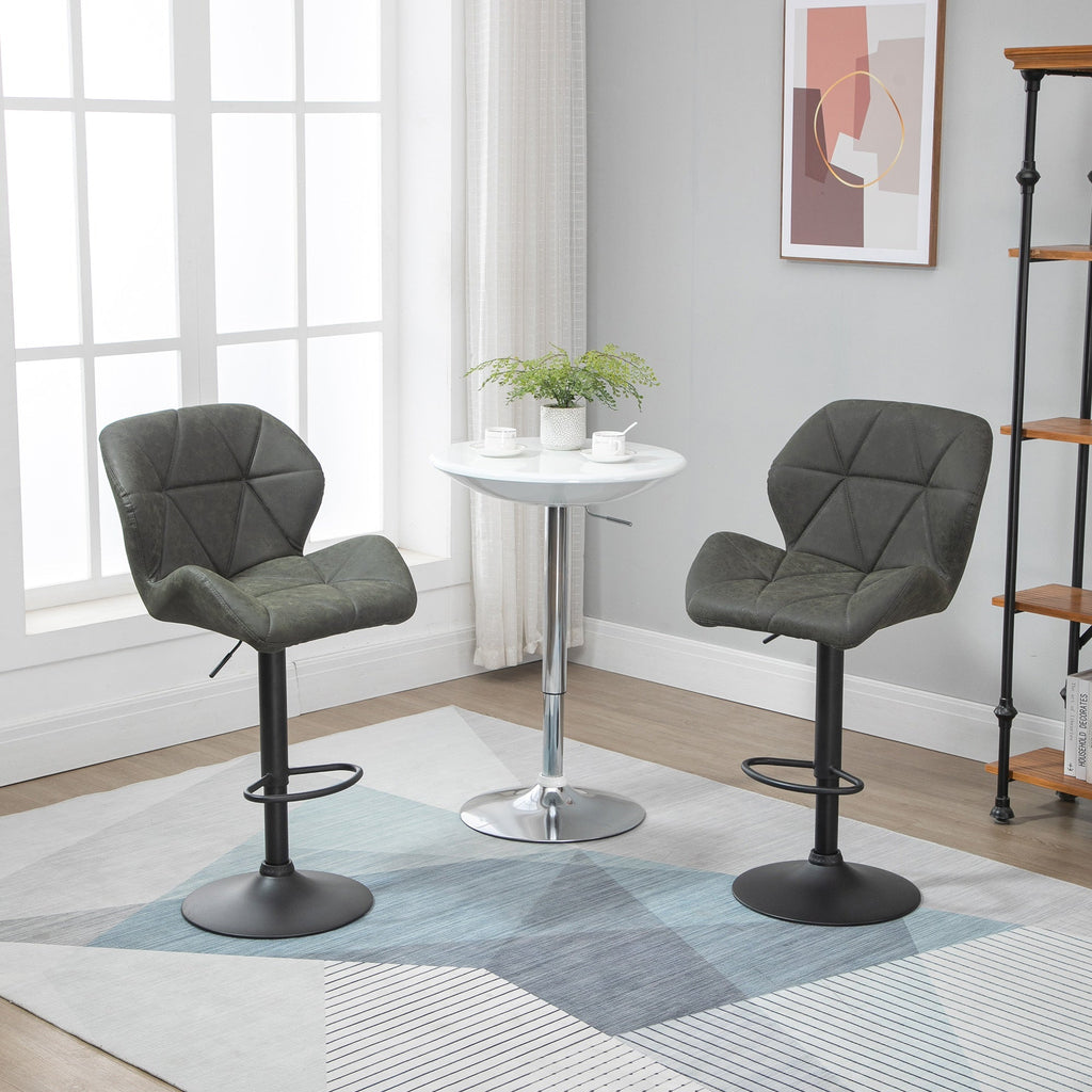 Set 2 swivel bar stools with adjustable height, similar coating and round base - military green - Borgè