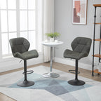 Set 2 swivel bar stools with adjustable height, similar coating and round base - military green - Borgè