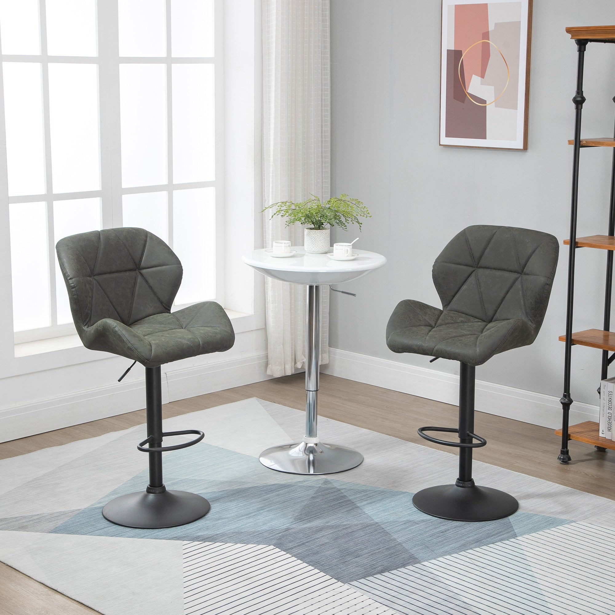 Set 2 swivel bar stools with adjustable height, similar coating and round base - military green - Borgè