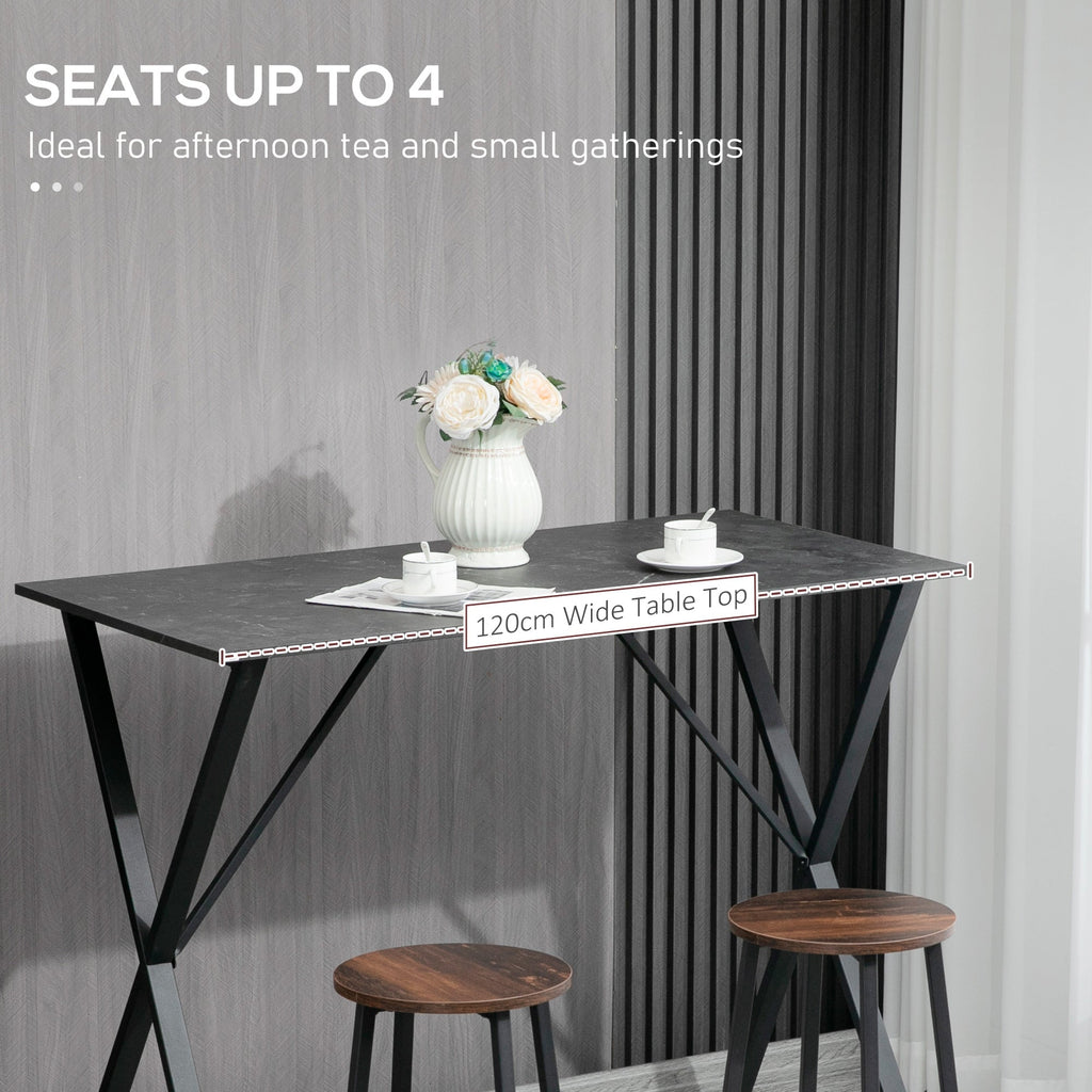 Bar counter and tall table modern industrial style marble effect wooden table and steel 120x60x102 black cm - Borgè