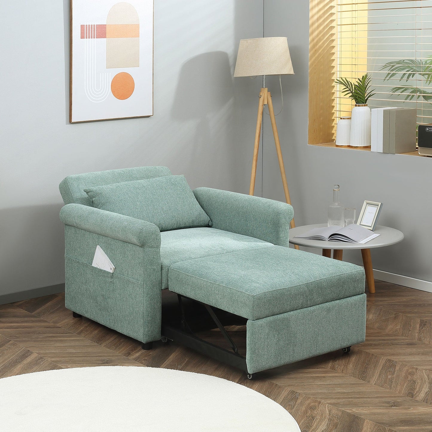 Homcom Single Bed Armchair With Towards Adjustable in 4 positions and padded seat, 96x84.5x87.5 cm, green - Borgè