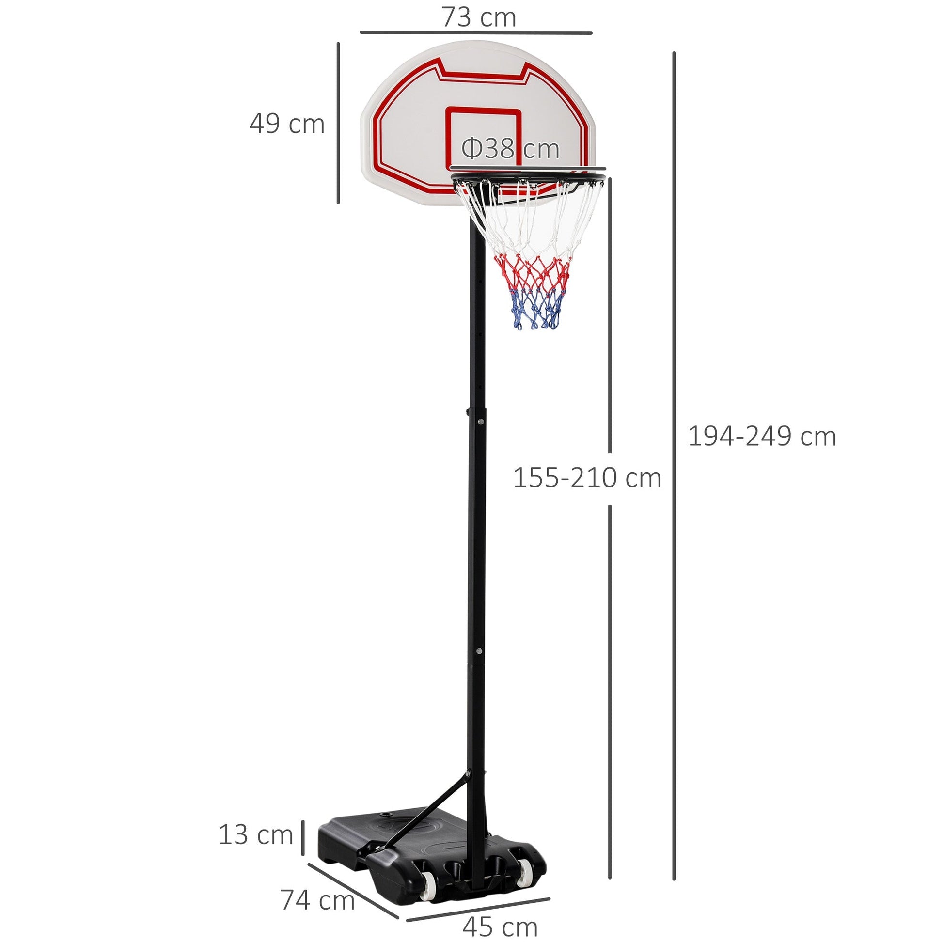 outdoor basketball basketball with support and adjustable height in steel - Borgè