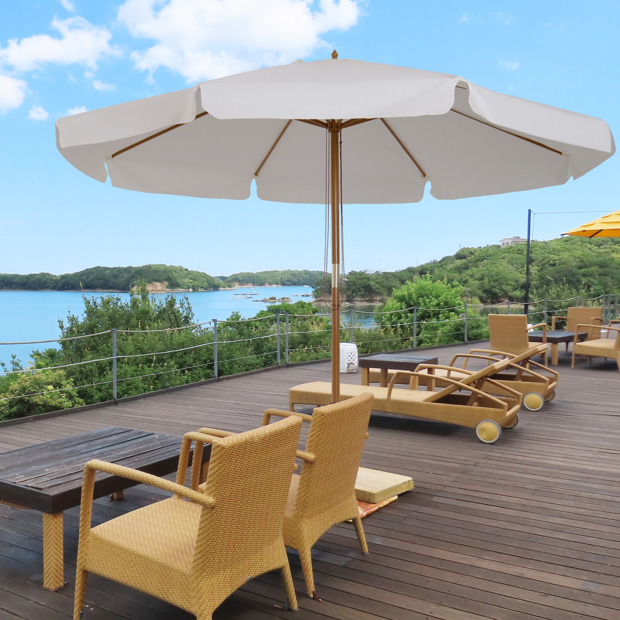 Outsunny garden umbrella with double roof, in bamboo wood and polyester, Ã˜325x250 cm, cream - Borgè