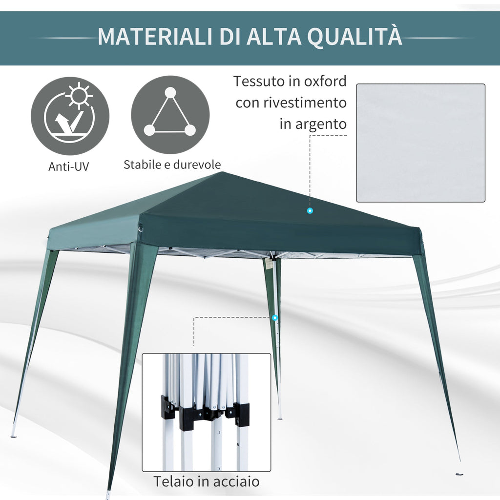 2.4x2.4m Folding Garden Gazebo with Steel Frame and Windproof Ropes, Green - Borge' Group Limited