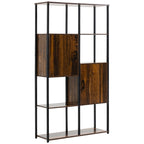 Homond industrial style bookcase with 4 shelves and 2 lockers, 90x30x159.5cm, black and brown - Borgè
