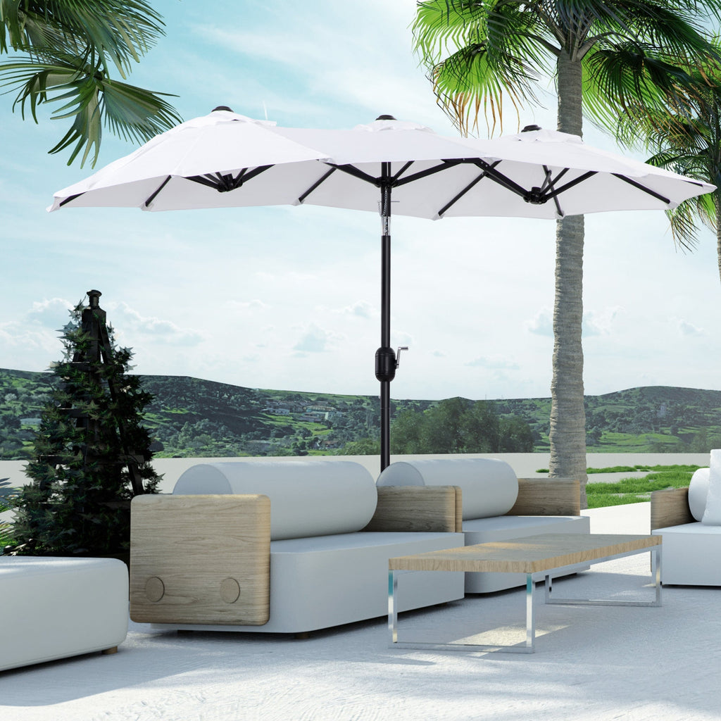 Double Tilting Garden Umbrella with Crank Opening, 295x152x222cm, White - Borge' Group Limited