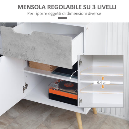 Mobile from the living room with 2 2 -door lockers and drawer in chipboard and pine, 98x39x81.5 cm, Grey and white - Borgè