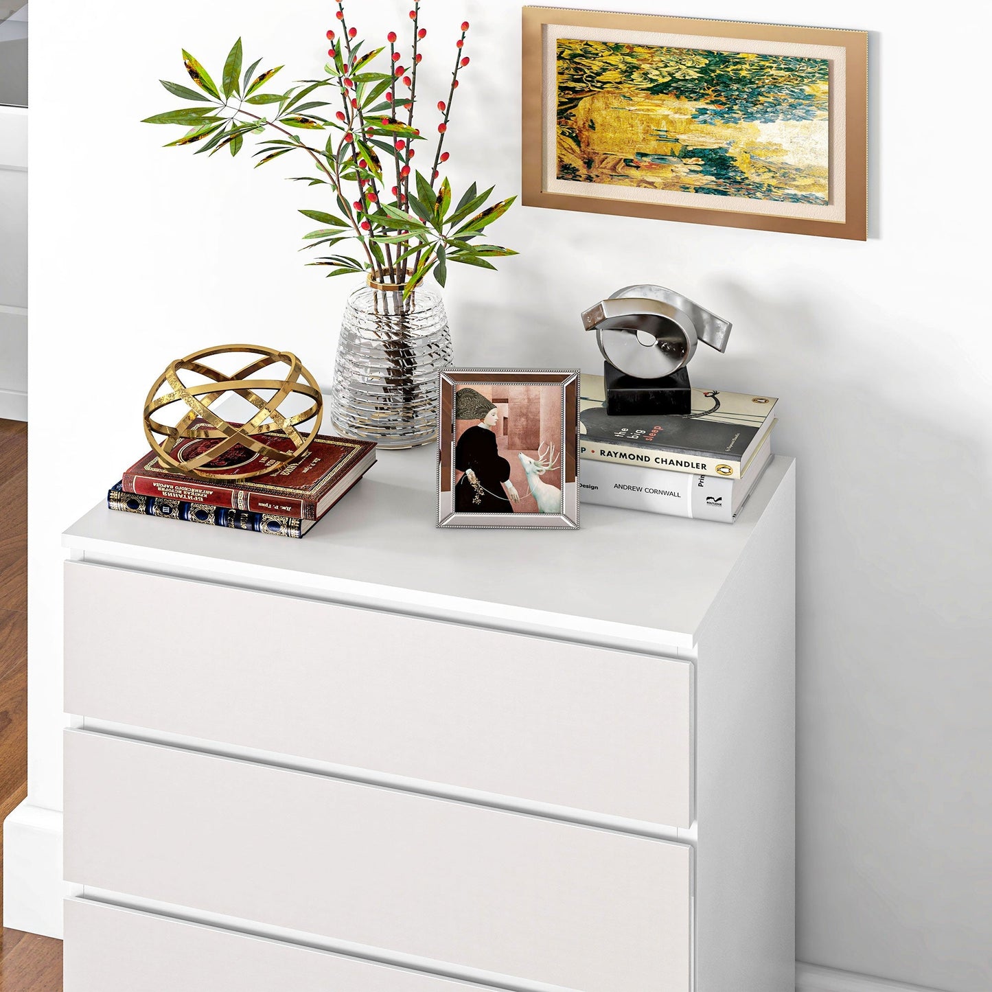 Homcom chest of drawers 4 drawers in chipboard with metal guides and grooved handles, 60x40x80 cm, white - Borgè