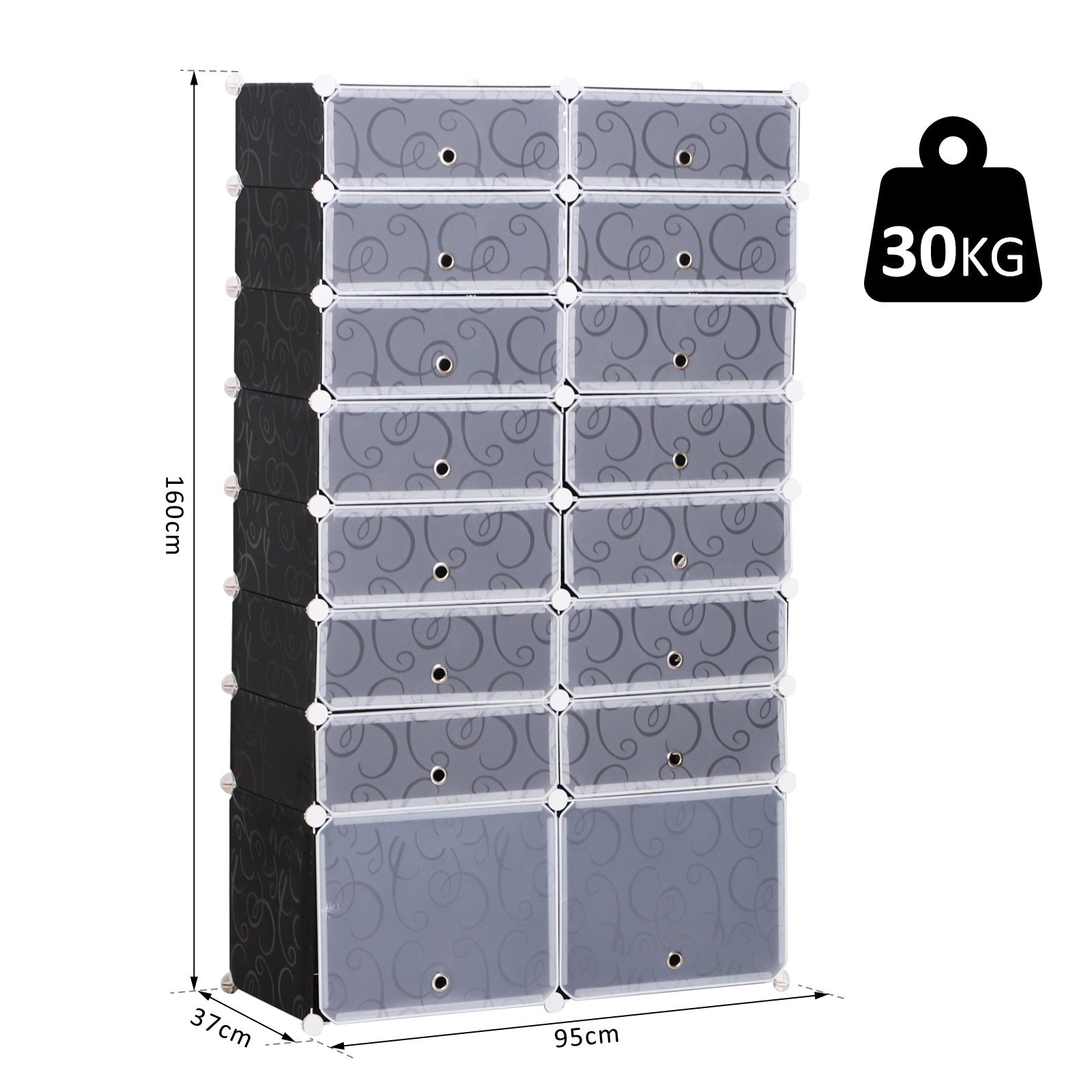 Modular Scarpera 16 cubes in PP black and white 95x37x160cm - Borgè
