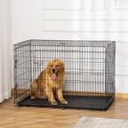 Pet Cage Foldable Steel Double Opening Dog and Cat Carrier, 121x77x82cm, Black - Borge' Group Limited